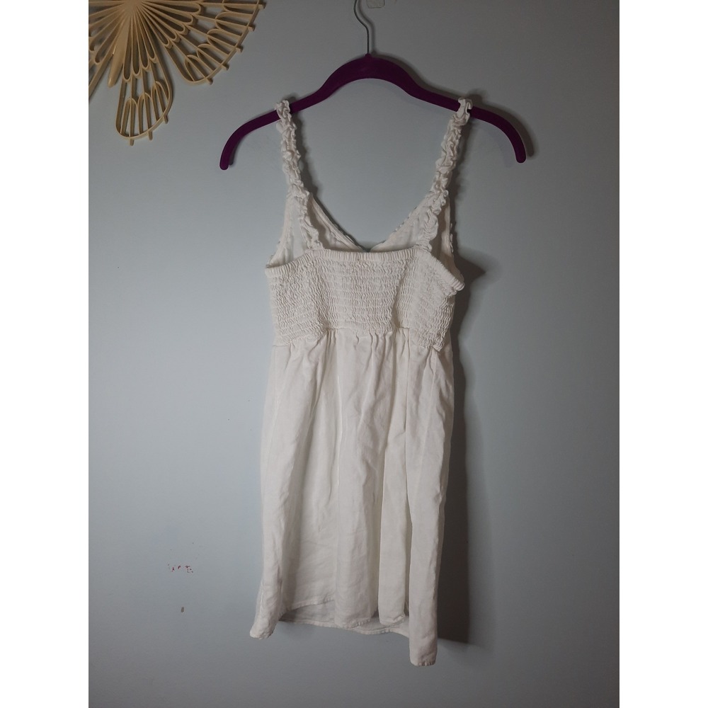 Abound White Linen Blend Ruffle V-Neck Mini Dress Smocked Back Small - Picture 5 of 5